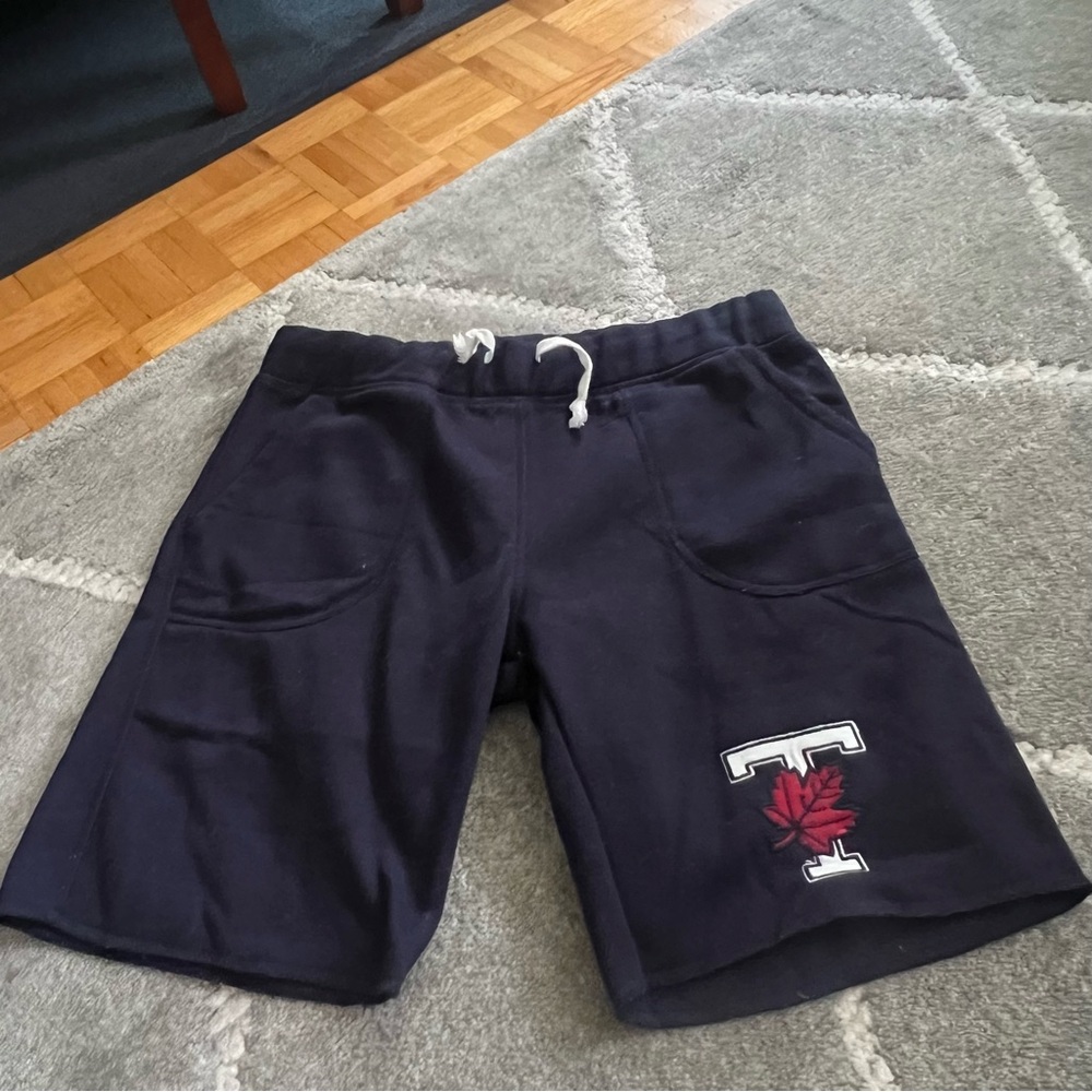 Varsity Navy Athletic Shorts with Red Maple Leaf
